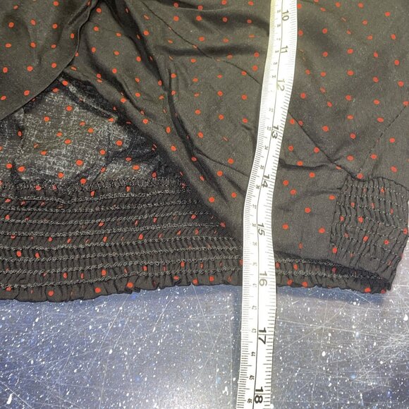 Zara Semi Sheer Crop Blouse Shirt Black Red Polka Dots Smock Waist Deep V Sz L - Picture 8 of 9